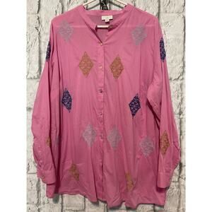 Vintage J. Jill Embroidered Shirt Size 2X Abalone Buttons